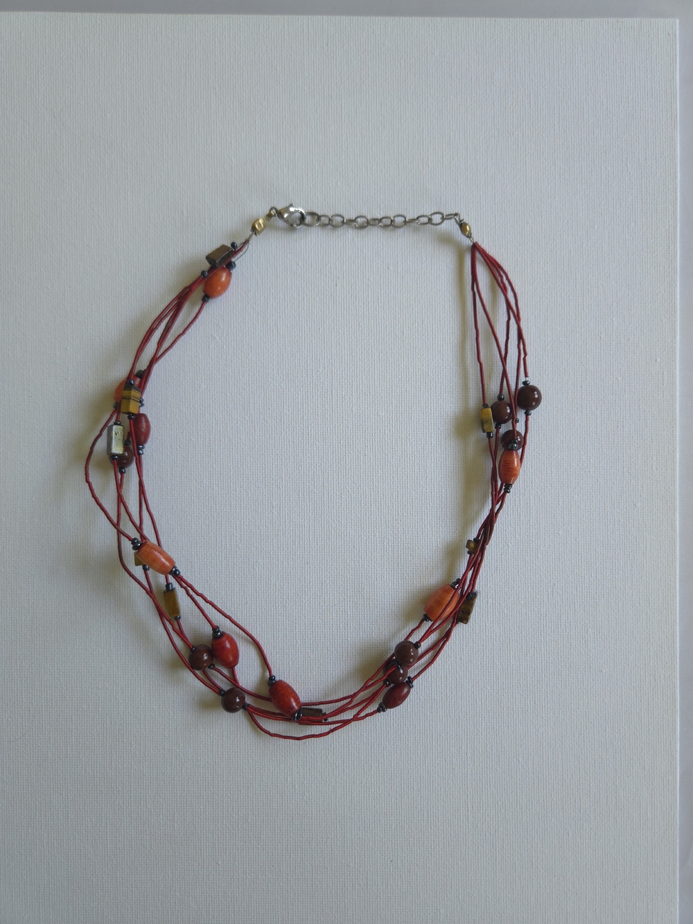 Red Multi-Strand Beaded Necklace with Wood & Tiger Eye - Picture 2 of 7